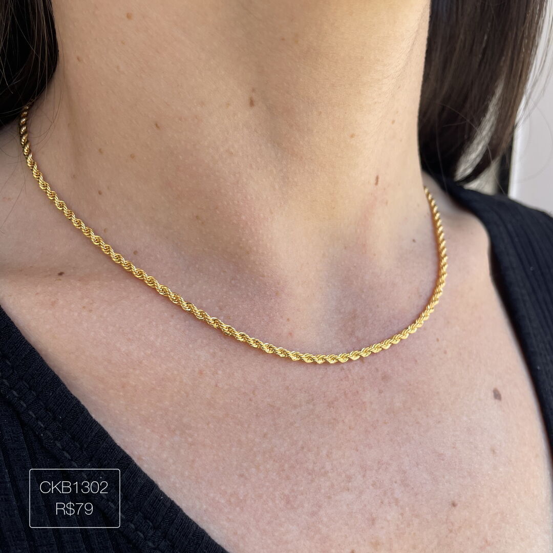 Choker Cordão Baiano 2mm Liso Dourado